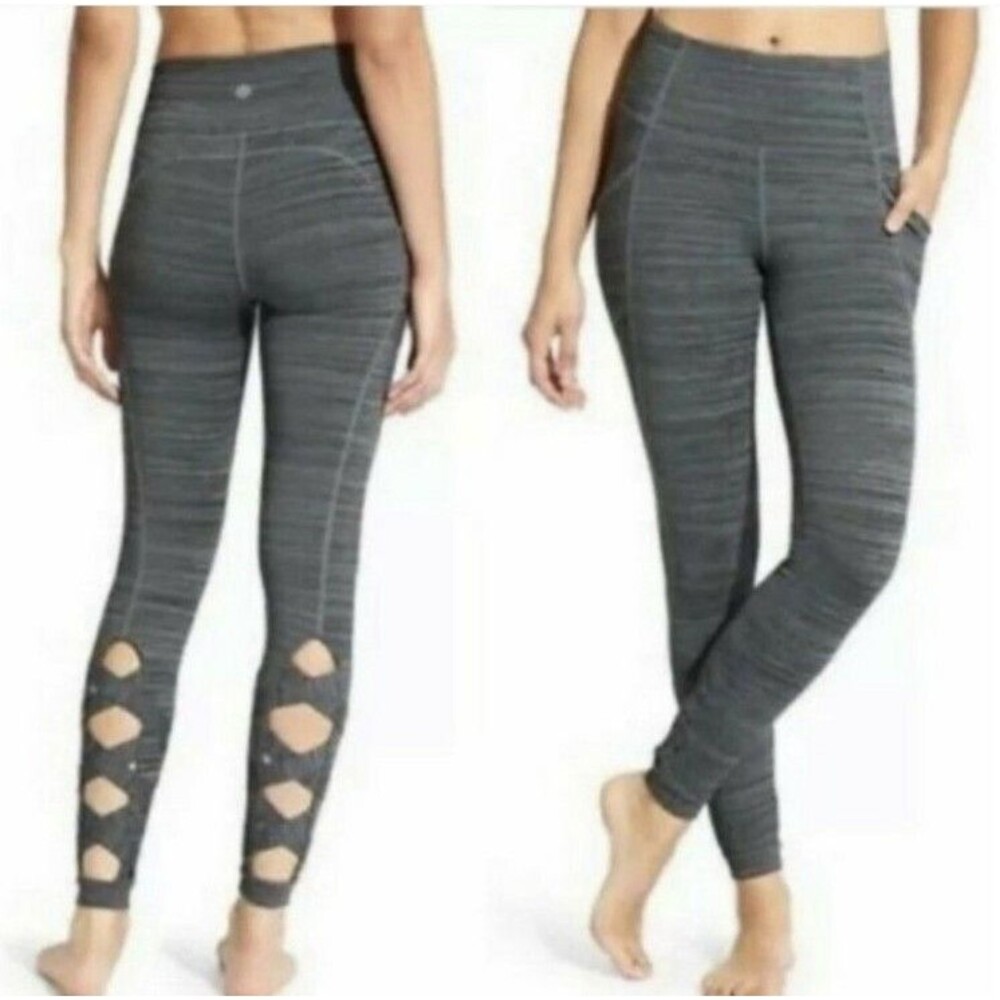 Athleta Cut Out Criss-Cross Chaturanga Ribbon Leggings In Gray Space Dye Size S